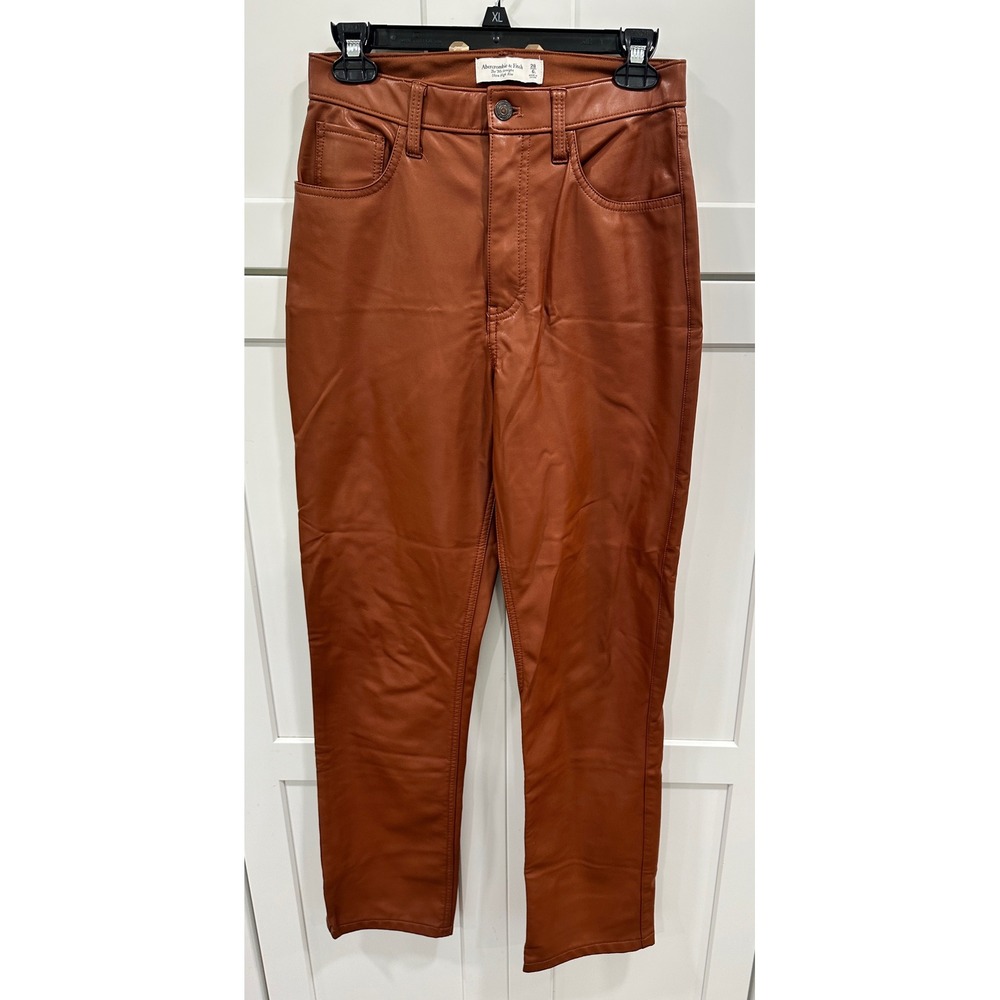 Abercrombie & Fitch 90s Straight Ultra High Rise Vegan Leather Pants 6 Long